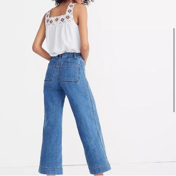 Madewell Emmett Wide-Leg Crop Jeans Rosalie Wash size 24 XS High Rise Denim Blue - Picture 2 of 10